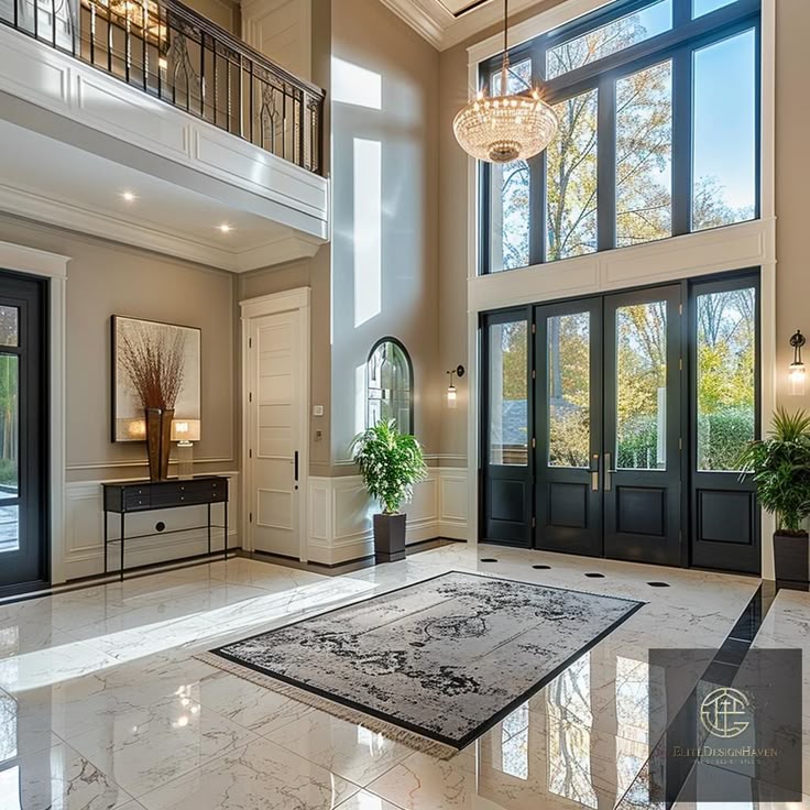 Golden Crest Mansion basking in the elegance of high ceilings and natural light welcome to our dreamy foyer that sets the tone for the rest of our home! #homesweethome #elegantinteriors #foyergoals